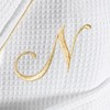 Linum Home Textiles Hotel 100% Turkish Cotton Waffle Terry Personalized White Bathrobe with Gold Satin Piped Trim in Gold Script Font - 2 of 2