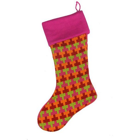 Sterling 18 5 Fuchsia Multi Colored Knitted T Pattern Christmas Stocking