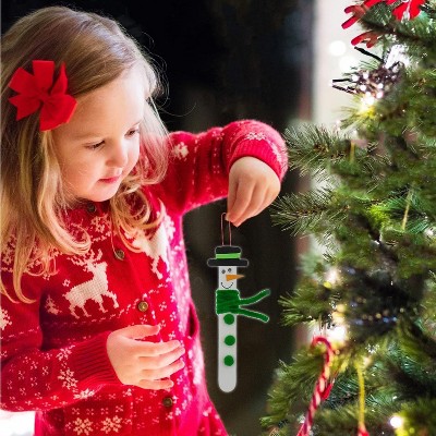 DIY Snowman Stick Ornament Craft Kit with Pom Poms, 12 Pack