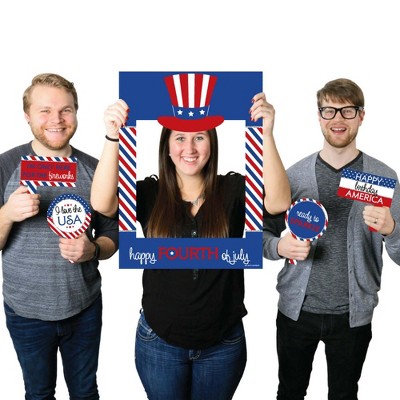 Big Dot of Happiness 4th of July - Independence Day Party Selfie Photo Booth Picture Frame and Props - Printed on Sturdy Material