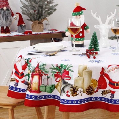 Christmas Table Cloths Farmhouse Xmas Santa Claus Table Covers for Kitchen Dining Room Banquet Party