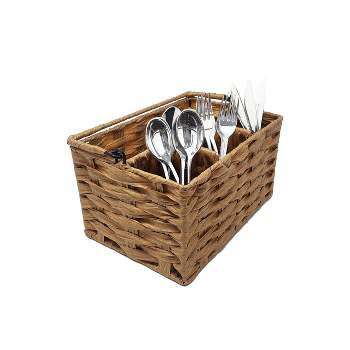 KOVOT Poly-Wicker Woven Cutlery Storage Organizer Caddy Tote Bin Basket for Kitchen Table, Measures 9.5" x 6.5" x 5"