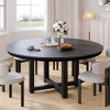 PexFix 59" x 59" Solid Wood Farmhouse Dining Table Round Wood Texture Top with Cross X Base for Modern Dining Rooms & Family Gatherings Black - 2 of 4