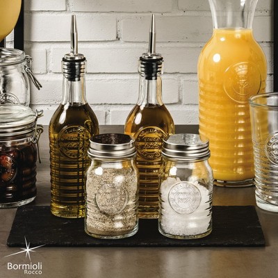 Clear Glass Olive Oil and Vinegar Bottles with Stainless Steel Spouts - Set of 2
