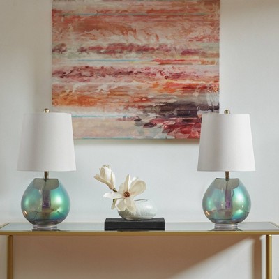 19.5" Iridescent Green Glass Table Lamp with White Shade