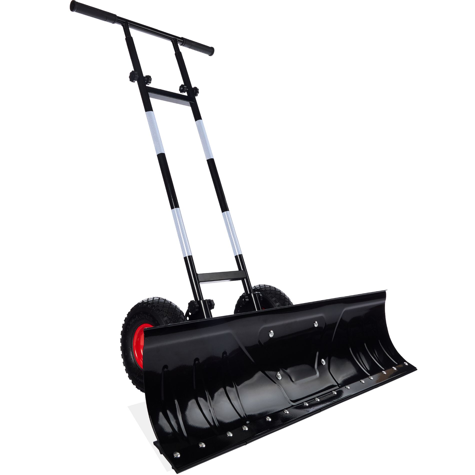Best Choice Products 36in Hand Snow Pusher w/ 2 Wheels, Adjustable Handle, Blade Angle, Reflective Tape - Black