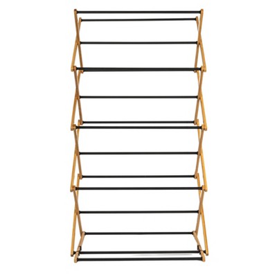 Bamboo and Black Adjustable Folding Clothes Drying Rack