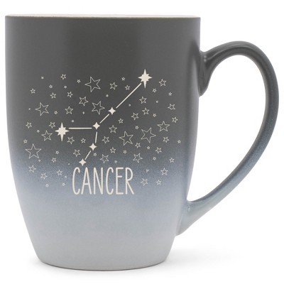 100 North Zodiac Design 10 Ounce Gray and White Two Toned Ombre, Comfortably Fits Your Hands, Ceramic Tea Coffee Cup Mug, Cancer
