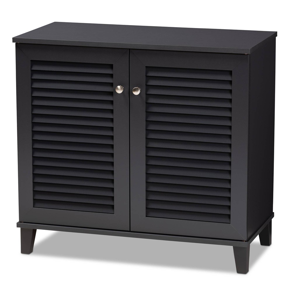 Shelf Wood Shoe Storage Cabinet Coolidge Finished Dark Gray - Baxton Studio: MDF Composite, 12-Pair Organizer, Freestanding