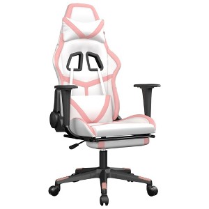 vidaXL Gaming Chair with Footrest, White and Pink, Faux Leather - 1 of 4