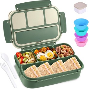 Bento Box Adult Lunch Box, Containers for Adults Men Women with 4 Compartments, Lunchable Food Container with Utensils - 1 of 4