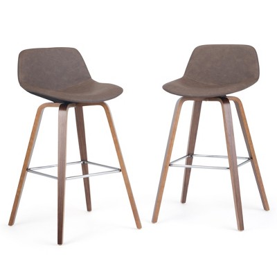 CAVINAS Linen/Faux Leather Counter Height Bar Stools Set of 2,Bent Wood Counter Stools with Chrome Footrest,Armless Barstools for Kitchen Island