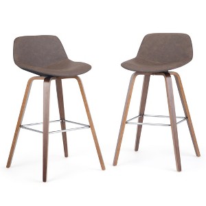 CAVINAS Linen/Faux Leather Counter Height Bar Stools Set of 2,Bent Wood Counter Stools with Chrome Footrest,Armless Barstools for Kitchen Island - 1 of 4