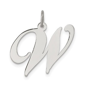 Black Bow Jewelry Sterling Silver, Ella Collection, LG Fancy Script Initial W Pendant - 1 of 4