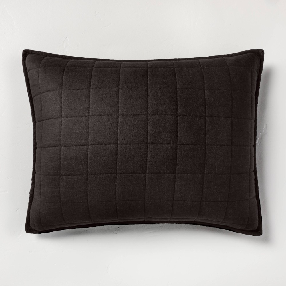 Photos - Pillowcase Standard Heavyweight Linen Blend Quilt Pillow Sham Washed Black - Casaluna