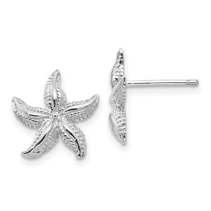 Black Bow Jewelry 13mm Polished Textured Starfish Post Earrings in 14k White Gold - 1 of 4