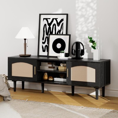 FONTOI TV Stand for TVs up to 50", Modern Rattan TV Stand, Media Console with Ample Storage, for Living Room, Bedroom, Multicolored, 53.9*13.8*18.9