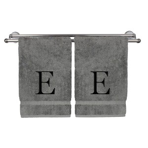 BC BARE COTTON Monogrammed Hand Towel, 100% Turkish Cotton - Set of 2 - Gray - Black Block - 1 of 4