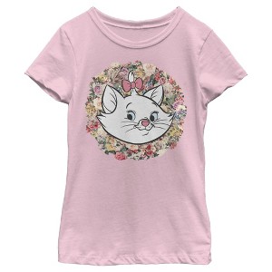 Girl's Aristocats Floral Marie White Kitten T-Shirt - 1 of 4