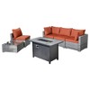 Venice 6pc Wicker Outdoor Patio Furniture Set Conversation Sofa with a Metal Fire Pit and Cushions - 2 of 4