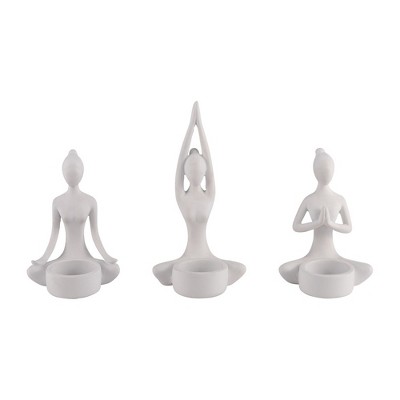 Sagebrook Home 7" Set of 3 Yoga Candle Holder - Polyresin Seated Women Votive Candle Holder - Peaceful Candle Decor for Home