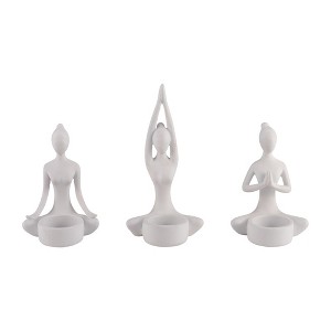 Sagebrook Home 7" Set of 3 Yoga Candle Holder - Polyresin Seated Women Votive Candle Holder - Peaceful Candle Decor for Home - 1 of 4