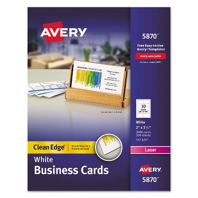Avery Clean Edge Business Card Value Pack, Laser, 2 x 3.5, White, 2,000 Cards, 10 Cards/Sheet, 200 Sheets/Box