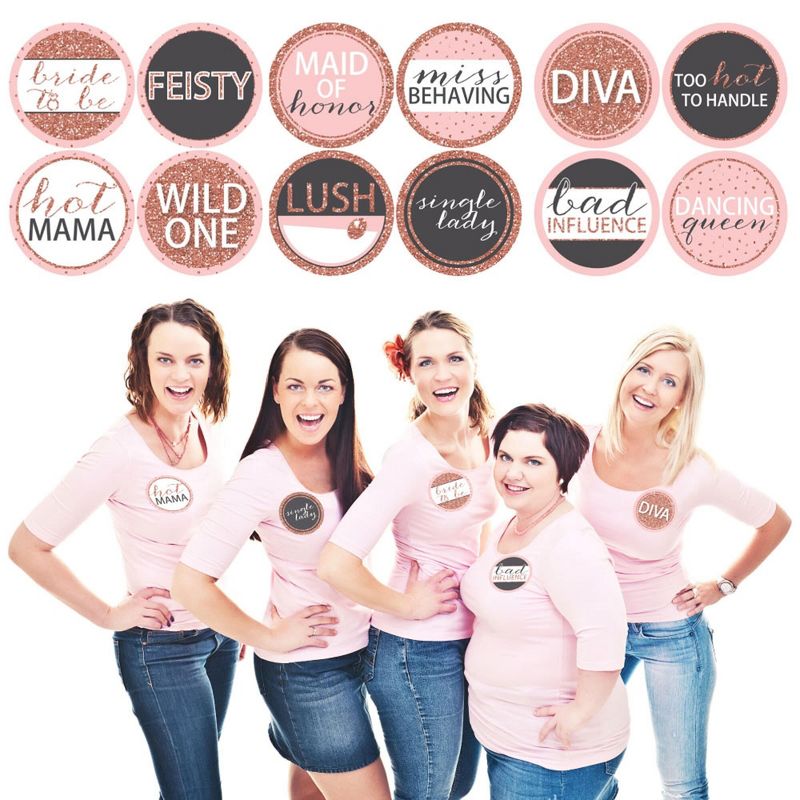 Big Dot of Happiness Bride Squad - Rose Gold Bridal Shower or Bachelorette Party Funny Name Tags - Party Badges Sticker Set of 12, 1 of 7