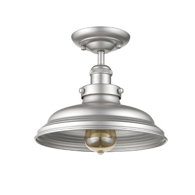 Silver Industrial-Style 1-Light Semi-Flush Ceiling Fixture 10" Wide