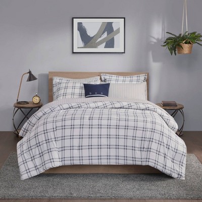 Navy Plaid Reversible Microfiber Queen Bed in a Bag Set