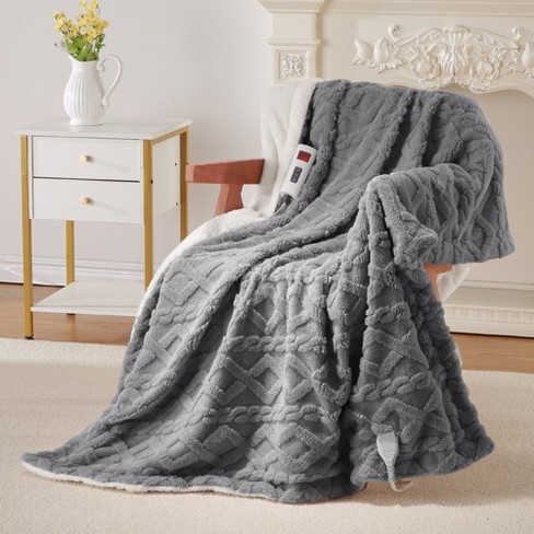 Heated Blanket Electric Throw - Soft Ribbed Fleece Fast Heating Electric  Blanket With 9 Heating Levels ( Dark Grey)