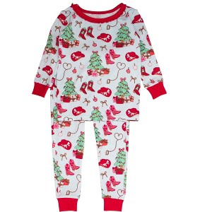 RuffleButts SoftSnooze Toddler Girls Holiday Ruffle Long Sleeve Pajama Set - 1 of 2