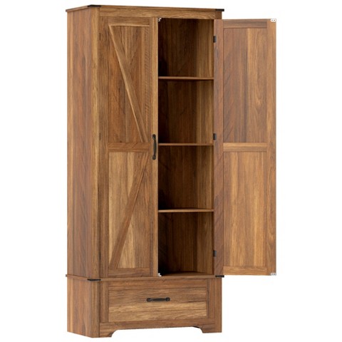 HBEZON 72" Farmhouse Pantry Cabinet with Adjustable Shelves, Kitchen Pantry Cabinet with 2 Doors