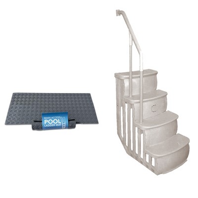 Main Access Large Pool Step Ladder Guard Mat, Accessory Only, Gray + Main Access Smart Step 24 Inch Wide Swimming Pool Entrance w/ Hand Rail, Taupe