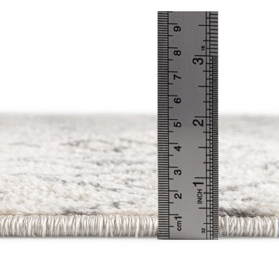 Ivory and Gray Square Trellis Synthetic Area Rug