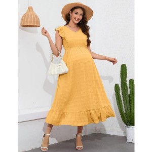 Maternity Dress Summer Ruffle Cap Sleeveless V Neck Maxi Dress Baby Shower Photoshoot - 1 of 4