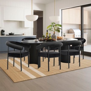 7-Piece Dining Table Set with Velvet Armchairs, 79" Oval Table and 6 Ultra-Comfort Upholstered Chairs for Dining Room-Maison Boucle - 1 of 4