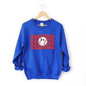 Simply Sage Market Women's Graphic Sweatshirt Baseball Stacked Smiley Face - 1 of 3