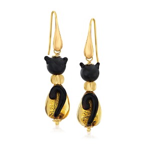 Ross-Simons Italian Black and Golden-Hued Murano Glass Bead Cat Drop Earrings With 18kt Gold Over Sterling - 1 of 3