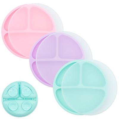 WeeSprout Suction Plates for Babies & Toddlers | 100% Silicone | Plates Stay Put with Suction Feature | Divided Design | 3 Pack