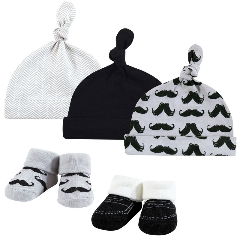 Hudson Baby Infant Boy Cap and Socks Set, Mustache, 0-9 Months, 1 of 7
