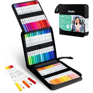 Ohuhu Markers Paper-friendly No Peeling Water-based 60 Colors Dual Brush Fineliner Tips Markers for Coloring Book No Bleeding Coloring Markers - Pupe - 1 of 4