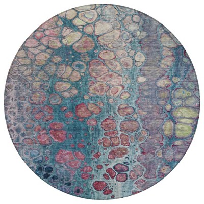 HomeRoots 8' Teal Blue And Plum Round Abstract Washable Indoor Outdoor Area Rug