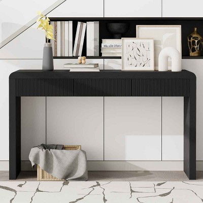 Rustic Design Console Table with Fluted Drawers, Rectangular Entryway Table with Wood Grain Finish, Console Table with MDF Frame-Coolbibila