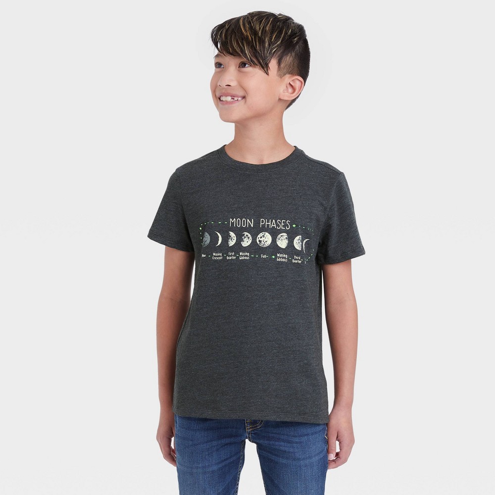 Boys' Moon Phases Graphic Short Sleeve T-Shirt - Cat & Jack Black S