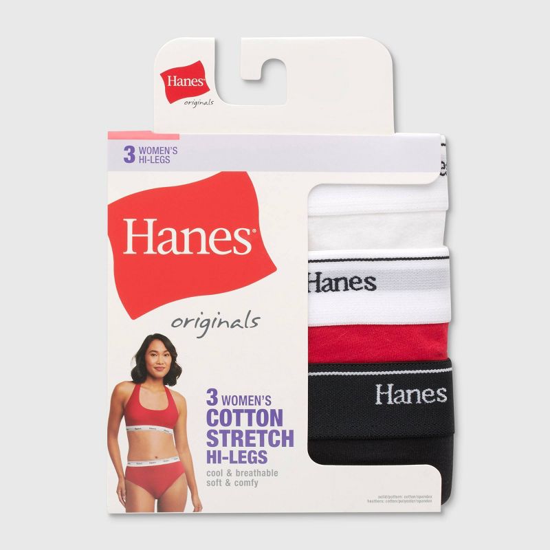 Hanes Women's 3pk Hi-Cut Underwear - White/Red/Black, 2 of 6