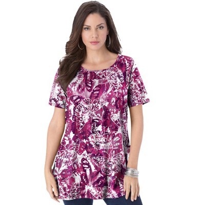 Roaman's Women's Plus Size Swing Ultimate Tee With Keyhole Back