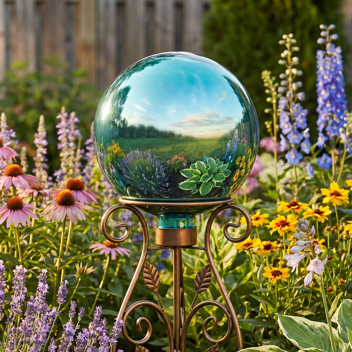 Sunnydaze Indoor/Outdoor Reflective Mirrored Surface Garden Gazing Globe Ball with Stemmed Bottom and Rubber Cap - 10" Diameter - thumbnail 8