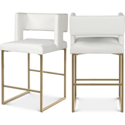 Meridian Furniture,Caleb White Vegan Leather Counter Stool, Set of 2