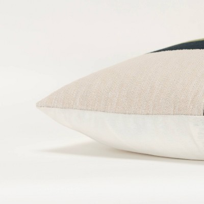 20'' Square Beige and Black Cotton Embroidered Throw Pillow